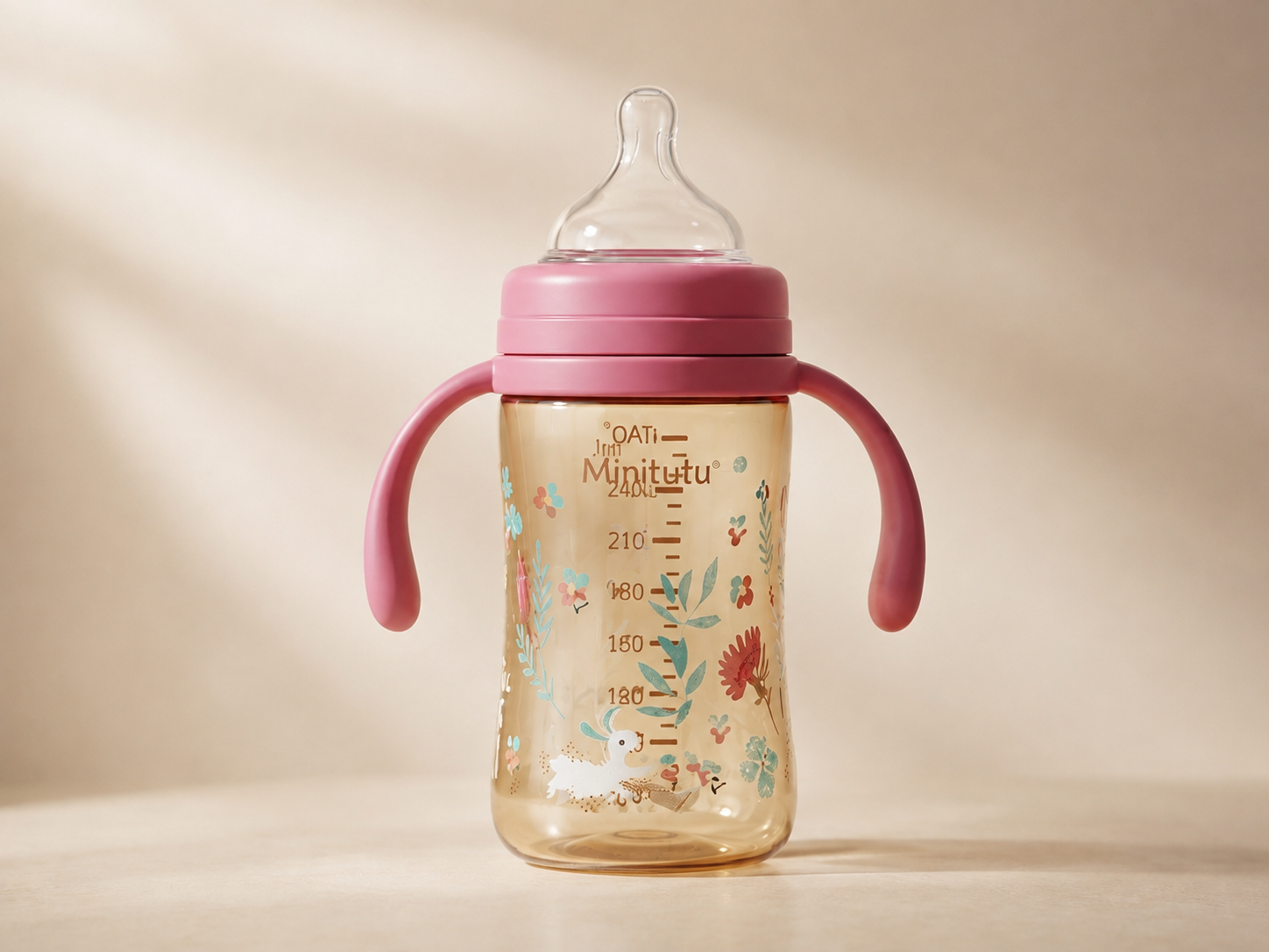 Minitutu Wide Neck Painted Feeding Bottle 240ml CB814-1 – Pink, 9+ Months